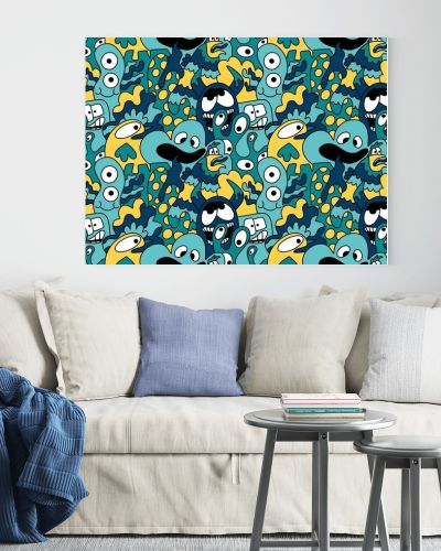 Cartoon doodle monsters seamless aliens and animals pattern for wrapping paper and fabrics and kids clothes print and linens and packaging. High quality illustration