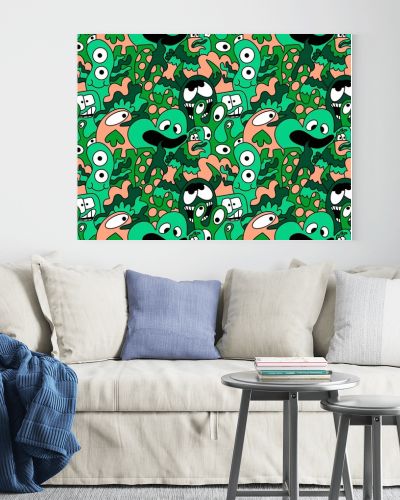 Cartoon doodle monsters seamless aliens and animals pattern for wrapping paper and fabrics and kids clothes print and linens and packaging. High quality illustration