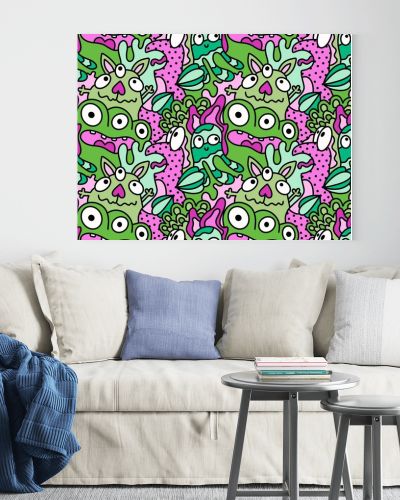 Cartoon doodle monsters seamless aliens and animals pattern for wrapping paper and fabrics and kids clothes print and linens and packaging. High quality illustration