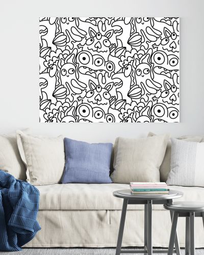 Cartoon doodle monsters seamless aliens and animals pattern for wrapping paper and fabrics and kids clothes print and linens and packaging. High quality illustration