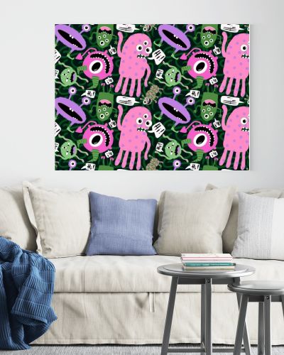 Cartoon doodle monsters seamless aliens and animals pattern for wrapping paper and fabrics and kids clothes print and linens and packaging. High quality illustration