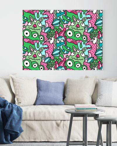 Cartoon doodle monsters seamless aliens and animals pattern for wrapping paper and fabrics and kids clothes print and linens and packaging. High quality illustration