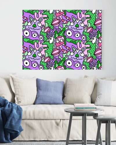 Cartoon doodle monsters seamless aliens and animals pattern for wrapping paper and fabrics and kids clothes print and linens and packaging. High quality illustration