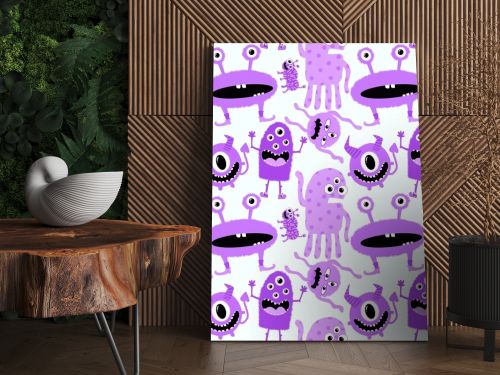 Cartoon doodle monsters seamless aliens and animals pattern for wrapping paper and fabrics and kids clothes print and linens and packaging. High quality illustration