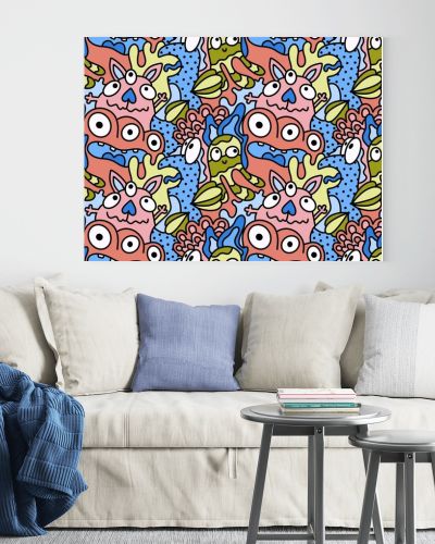 Cartoon doodle monsters seamless aliens and animals pattern for wrapping paper and fabrics and kids clothes print and linens and packaging. High quality illustration