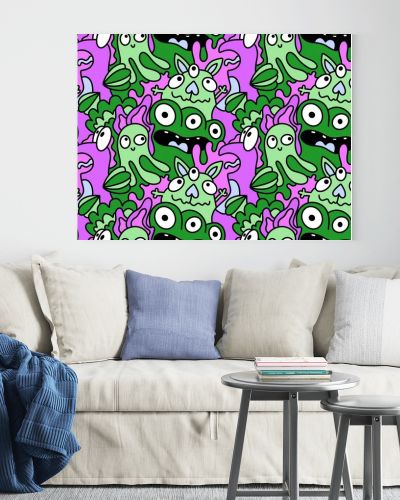 Cartoon doodle monsters seamless aliens and animals pattern for wrapping paper and fabrics and kids clothes print and linens and packaging. High quality illustration