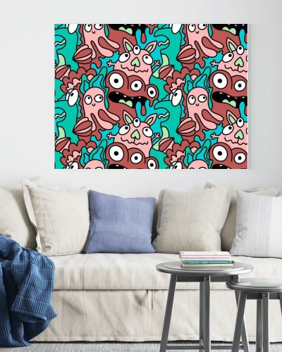 Cartoon doodle monsters seamless aliens and animals pattern for wrapping paper and fabrics and kids clothes print and linens and packaging. High quality illustration