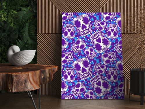 Halloween monsters seamless sculls with flower pattern for wrapping paper and fabrics and linens and fashion textiles. High quality illustration