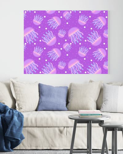 Cartoon ocean animals seamless jellyfish pattern for fabrics and wrapping paper and linens and kids clothes print and summer textiles. High quality illustration