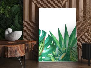 Background with watercolor tropical plants. Useful for design of banners, cards, greetings, invitations and many others.