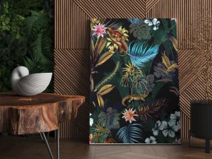 Seamless floral background scarf art abstract design textile. seamless beautiful artistic bright tropical pattern with exotic forest. Colorful Fabric Flower pattern. Beautiful vintage Floral