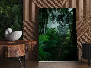 Widok poklatkowy na piękną bujną zieloną dżunglę renderowania 3D