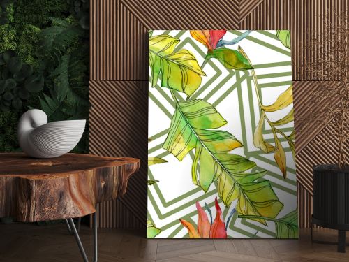 Tropical floral botanical flowers. Exotic plant leaf isolated. Watercolor illustration set. Watercolour drawing fashion aquarelle. Seamless background pattern. Fabric wallpaper print texture.