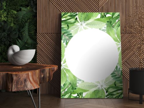 Exotic tropical hawaiian green palm leaves isolated on white. Watercolor background set. Frame with copy space.