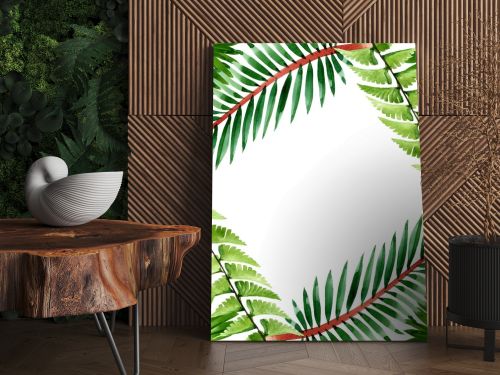 Palm beach tree leaves jungle botanical. Watercolor background illustration set. Frame border ornament square.