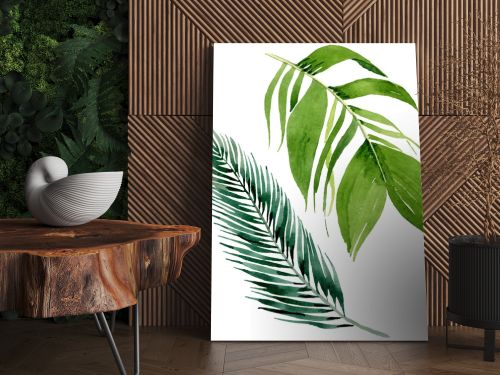 Palm beach tree leaves jungle botanical. Watercolor background illustration set. Isolated leaves illustration element.