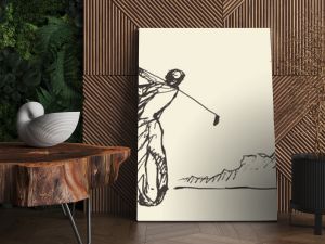 Szkic człowieka uderzającego piłeczkę golfową ilustracji wektorowych