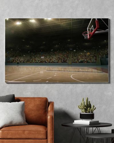 Professional basketball arena. Tribunes with sport fans. 3D illustration