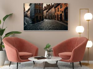 Cobblestone street in a charming old town with historic buildings - AI Generative