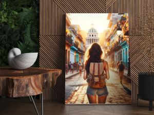 a girl traveler on a city street in cuba