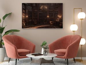 Old library interior with bookshelf and wooden floor. 3d rendering
