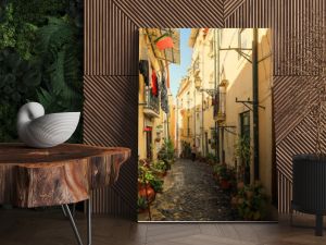 A narrow street in Alfama district in Lisbon, Portugal