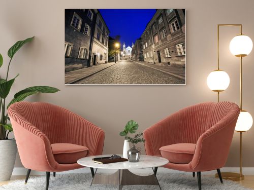 The street of the old town in Warsaw at night