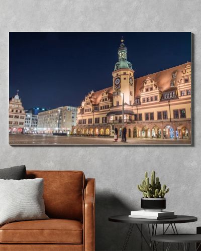 Old Town Hall Leipzig with Marktplatz at night