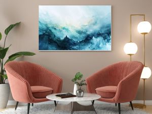 Dreamy Watercolor Wallpaper with an Abstract Landscape in Cool Tones 