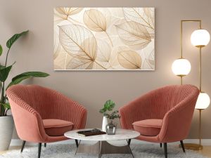 Delicate beige transparent leaves with intricate natural texture and veins create a stunning abstract floral background, perfect for minimalist natural designs and neutral wallpapers.