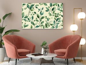 Seamless watercolor pattern featuring green winter leaves branches and mistletoe berries ideal for wedding invitations and seasonal promotions