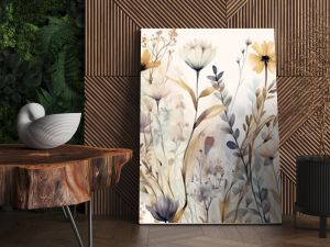 Dried flowers wallpaper on ivory background