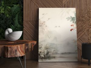 Watercolor pattern wallpaper. Painting of a jungle landscape with birds.