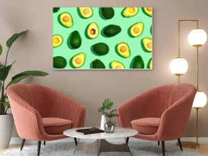 Fresh avocado pattern on a green background flat lay