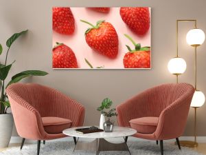 Fresh red strawberry pattern on isolated pink pastel background