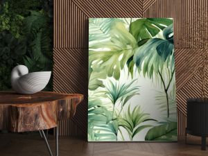 watercolor painting of tropical trees and leaves