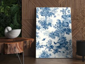 Toile pattern with tree. toile de jouy seamless pattern. Blue and white toile pattern with a watercolor effect. perfect for wallpaper or fabric design. Tile pattern