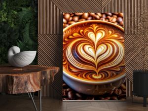 Aromatic Latte Art on Coffee Beans, Latte Art, Coffee Beans, Beverage, Espresso ,