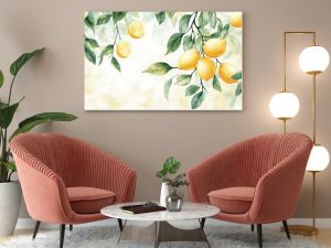 A vibrant watercolor depiction of fresh lemons and green leaves with a soft, neutral background, evoking a bright and cheerful atmosphere