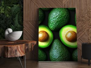 A vibrant arrangement of fresh avocados, perfect for food-related designs, recipes, or healthy eating promotions Design for Wall Art, Poster Print, Wallpaper & Background