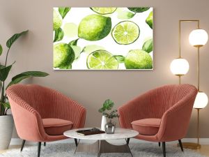 Seamless pattern of hand drawn lime fruit in watercolor