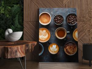 Coffee in a cup is placed on a wooden table.