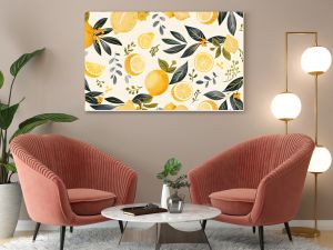 A seamless pattern featuring hand-drawn lemons and green leaves with a touch of yellow berries, creating a fresh and vibrant design. Perfect for summer-themed projects, backgrounds, and culinary desig