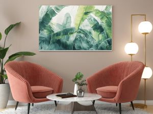 The room has large leaves art tropical pattern wallpaper