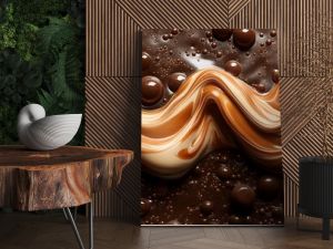 Swirls of creamy caramel and rich dark chocolate create a decadent masterpiece. The textures and colors are intensely delicious.