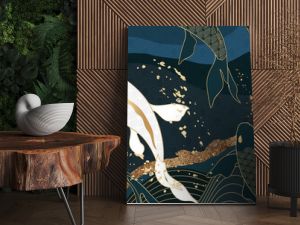 Asian background ,Oriental Japanese style abstract pattern background design  with koi fish decorate in water color texture