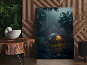 rain on the tent in the forest, tropic, quiet, calm, peaceful, meditation, camping, night, relax