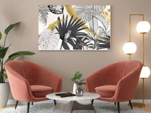 Luxury tropical palm tree and  summer background vector with golden metallic home decorate wall art