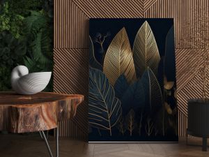 Luxury wallpaper design with Gold leaf and natural background. Leaves line arts design for fabric, prints and background texture, Vector illustration. Generative ai.