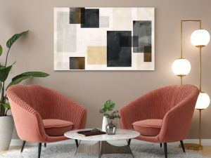 Abstract Geometric Composition in Black, White, and Brown